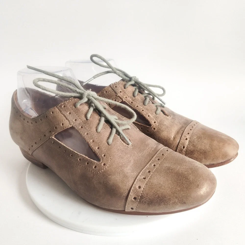 Fossil‎ Flats Size 8.5 Oxford Lace-up Metallic Bronze Leather Cut Out Academia